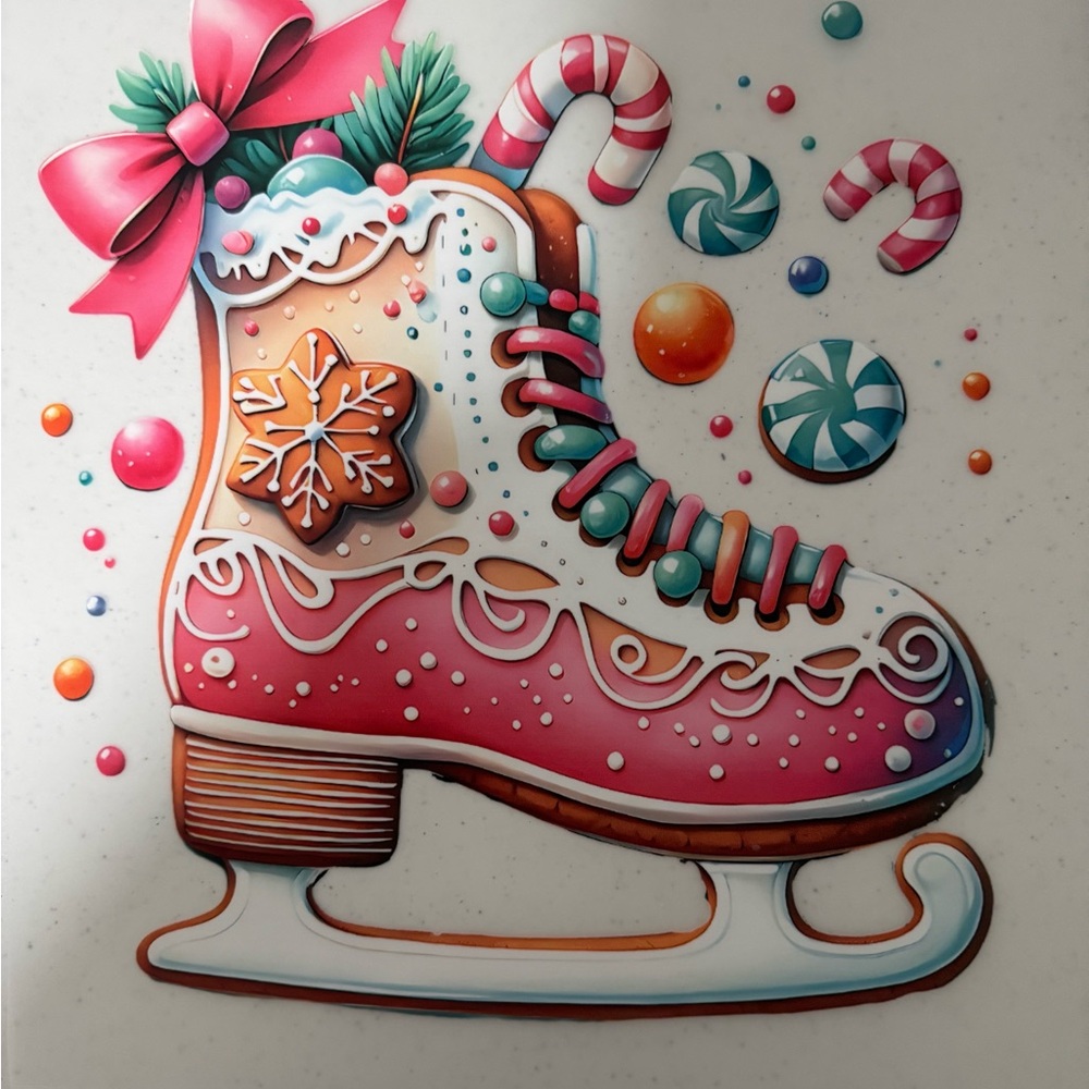 DTF transfer for adult t shirt Festive Pink Ice Skate size 10-1/2 cm x 10-1/2cm